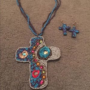 Cross necklace with earrings